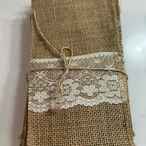 Natural Burlap with White Lace  silverware holderHome Accents Decor